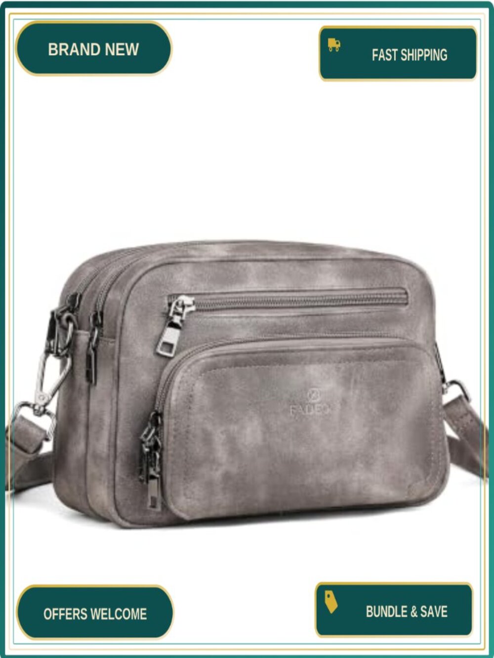 RFID Crossbody Bag Vegan PU Leather Double-Zip Multi-Pocket Purse